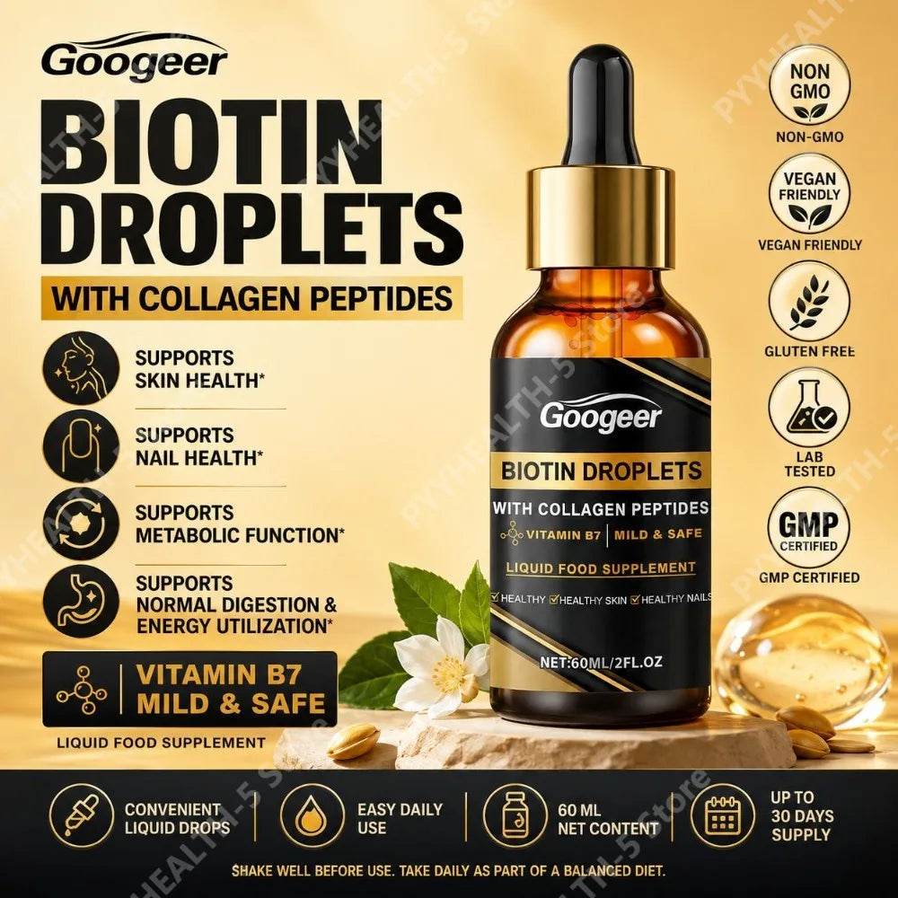 Googeer Biotin Liquid Drops with Collagen & Vitamin B7 – 60ml Biotin Liquid Supplement Qst
