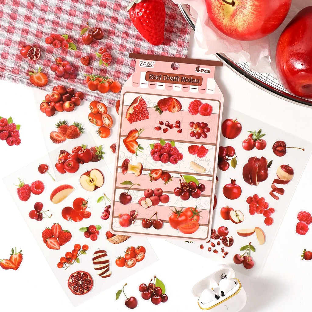 Fruit Die Cut Adhesive Stickers – Orange & Strawberry, 4 Pcs Die Cut Stickers Qme