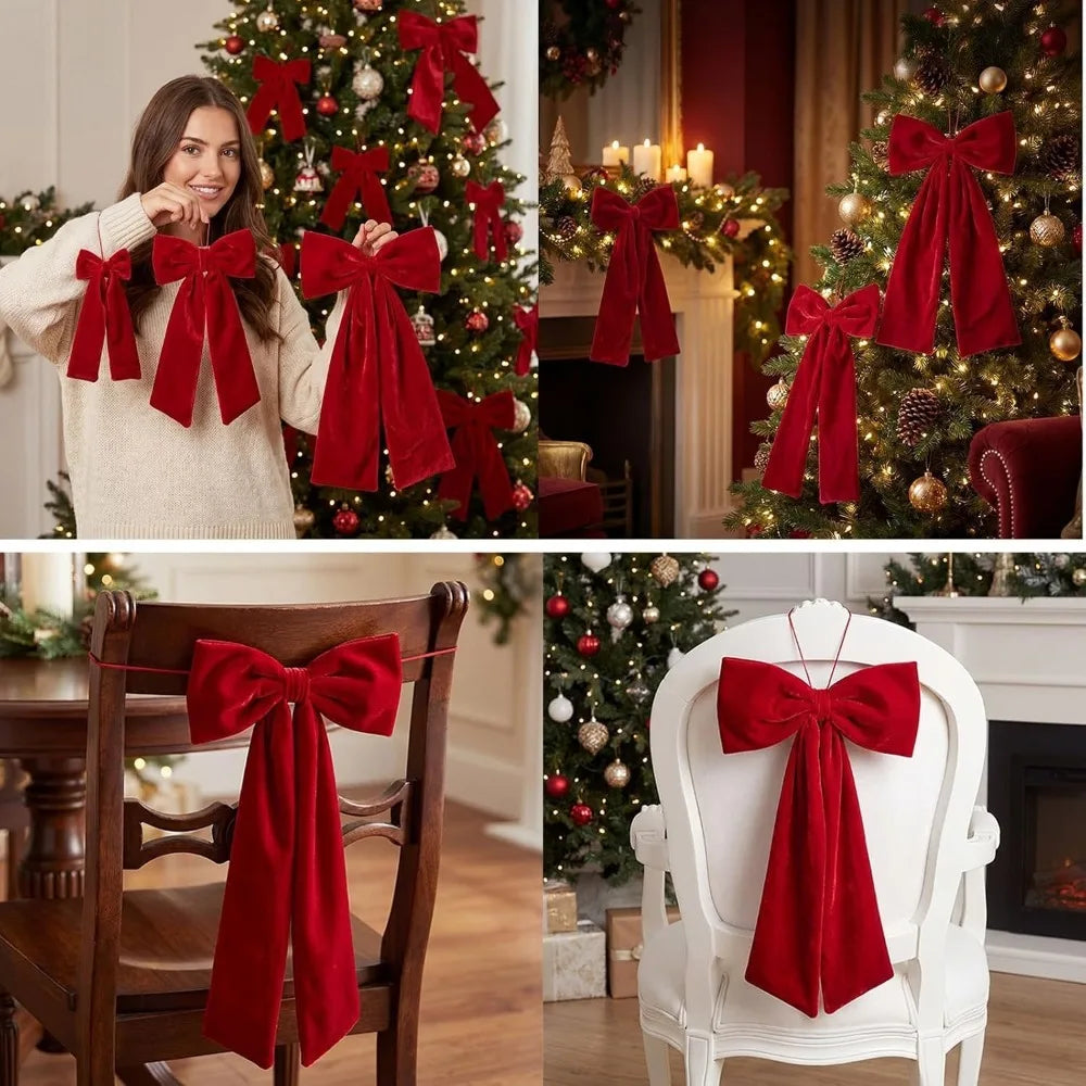 Velvety Bendable Fabric Bow Christmas Tree Ornaments | 4 Colors Christmas Bow Ornament Qme