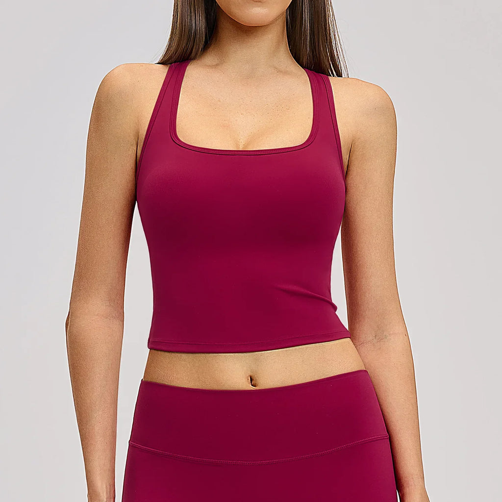 Seamless Yoga Tank Top I-Shape Backless Gym Running Vest Yoga Tank Top Qme Raspberry Red S