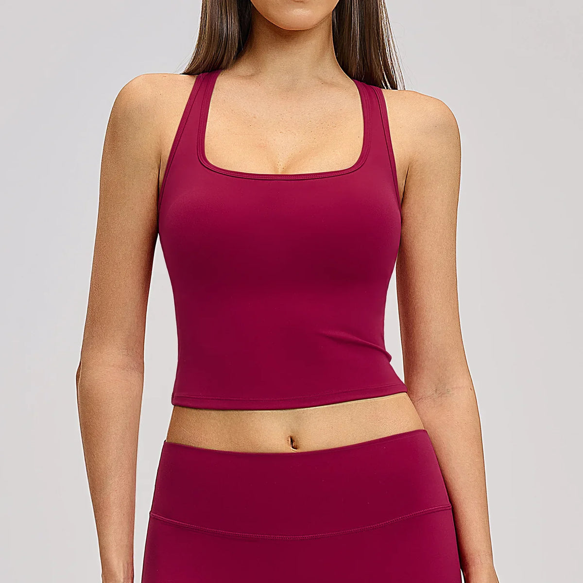 Seamless Yoga Tank Top I-Shape Backless Gym Running Vest Yoga Tank Top Qme Raspberry Red S