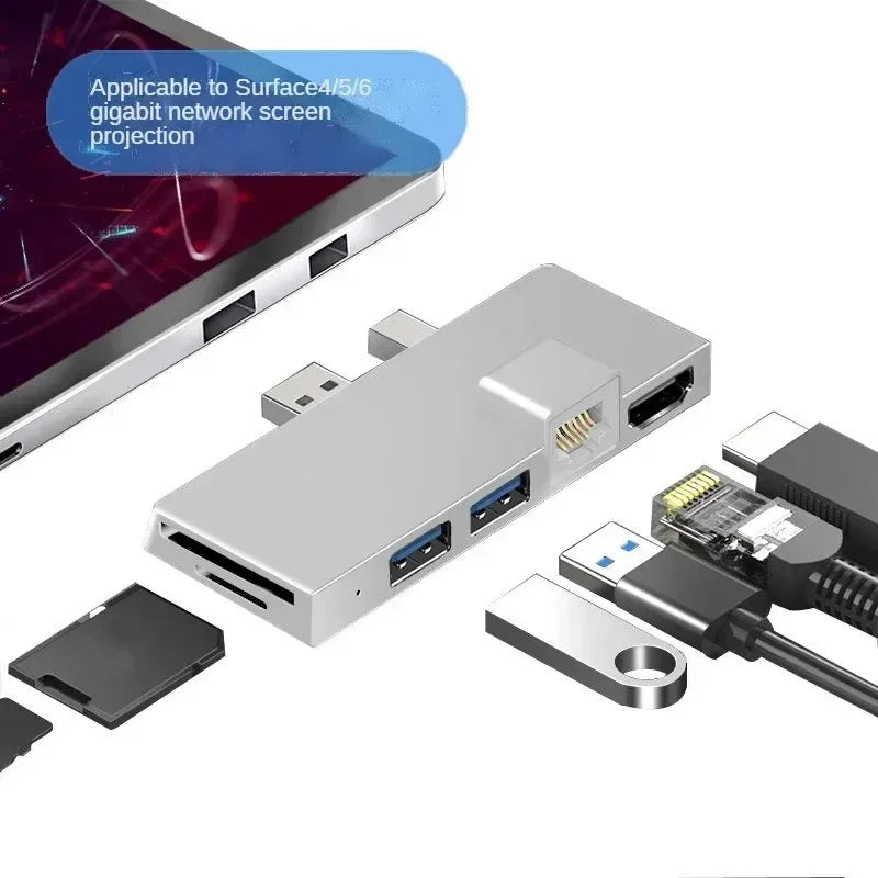 6-in-1 Surface Pro 4/5/6 Hub – HDMI, Ethernet, USB, SD/TF USB Hub Adapter Qme