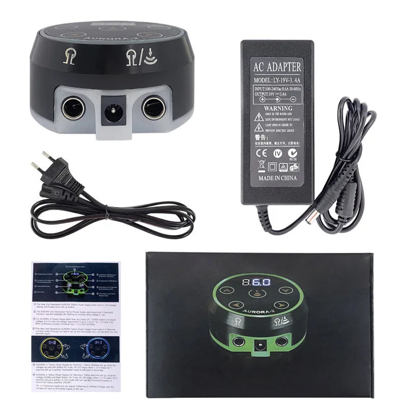 Mini AURORA LCD Touch Pad Tattoo Power Supply | Qme Tattoo Power Supply Qme Black EU Cable