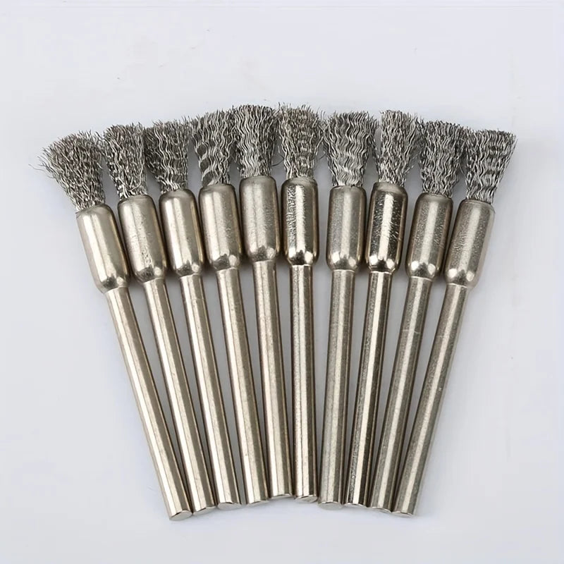 10-Piece Stainless Steel Wire Brush Set – Round Handle, 3mm Wire Brush Set Qme 10pcs