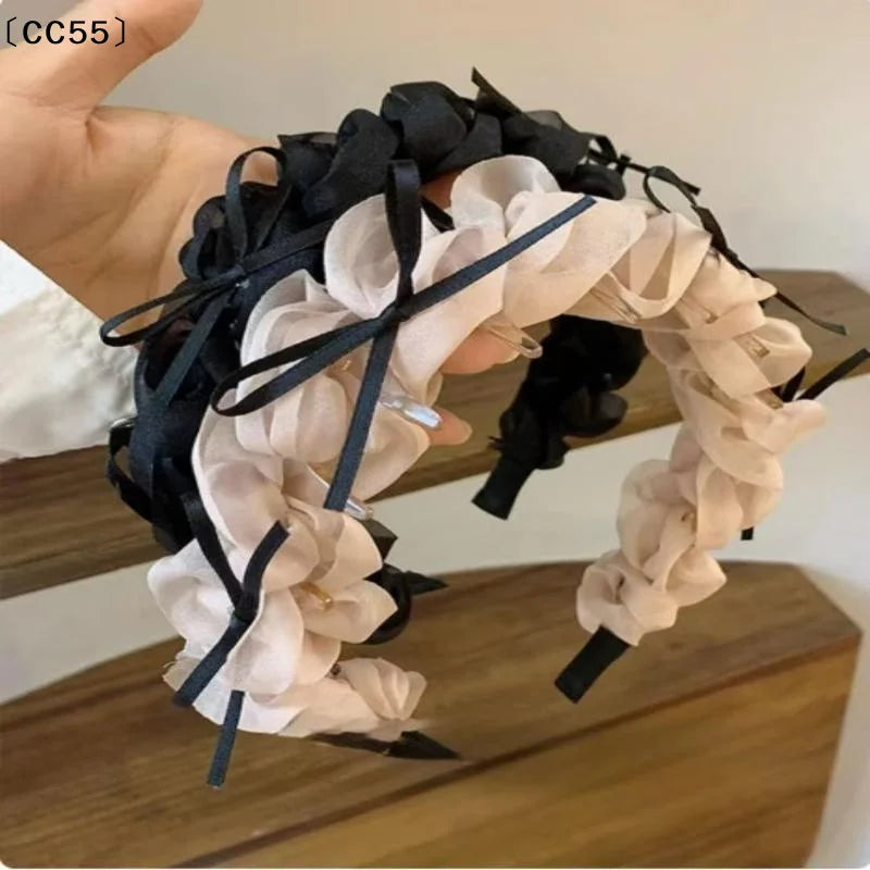 Sweet Mesh Bow Headband – Retro High Crown Comb Hair Clip Hair Bow Headband Qst