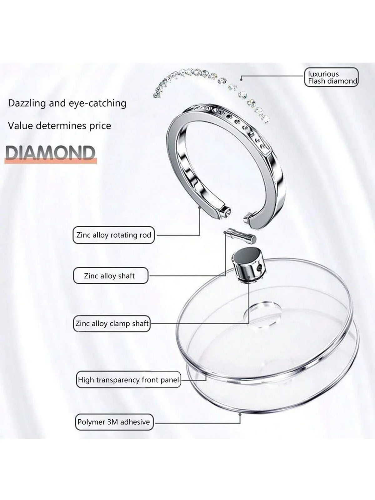 Crystal Diamond Ring Buckle Phone Stand – 360° Rotating Grip Phone Ring Stand Qme
