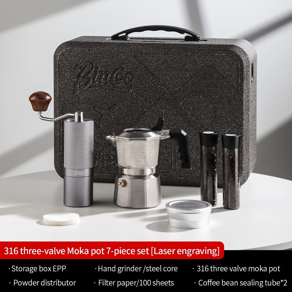 316SS Moka Pot Set with Grinder & 3-Valve Stovetop Espresso Maker Moka Pot Set Qst 03 Style-AA