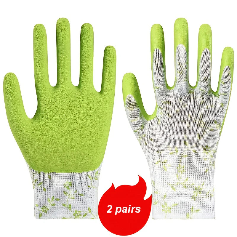 Women's Nylon Gardening Gloves – 2 Pairs for Planting & Weeding Gardening Gloves Qme 2 pairs Green Size fits all
