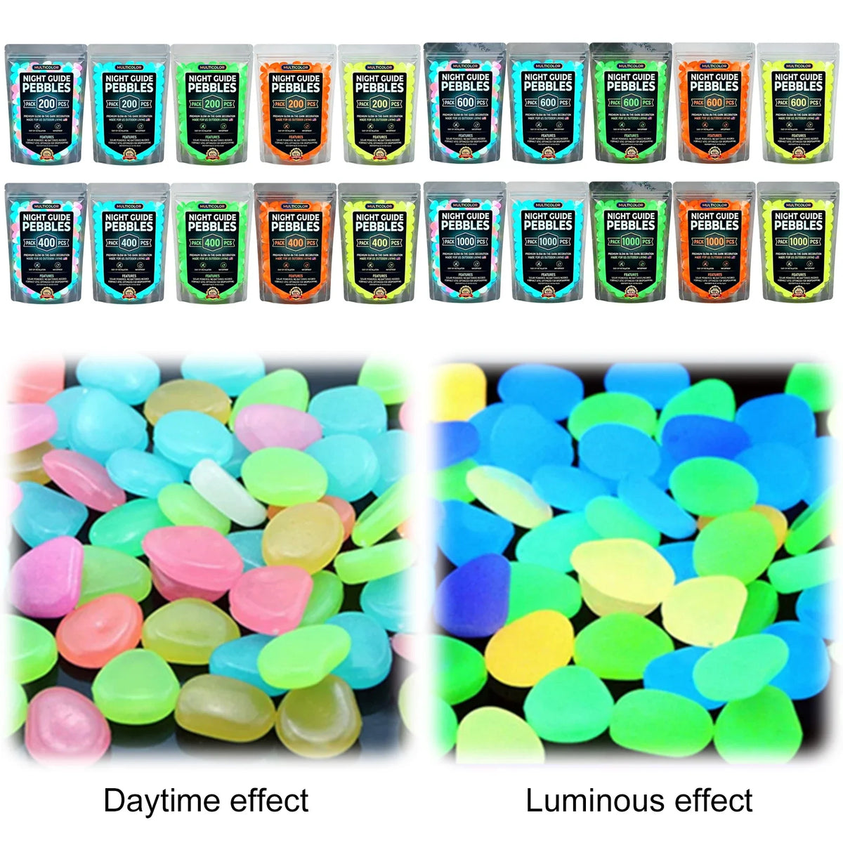 200pc Glow in the Dark Pebbles for Fish Tank & Garden Decor Aquarium Decor Pebbles Qme