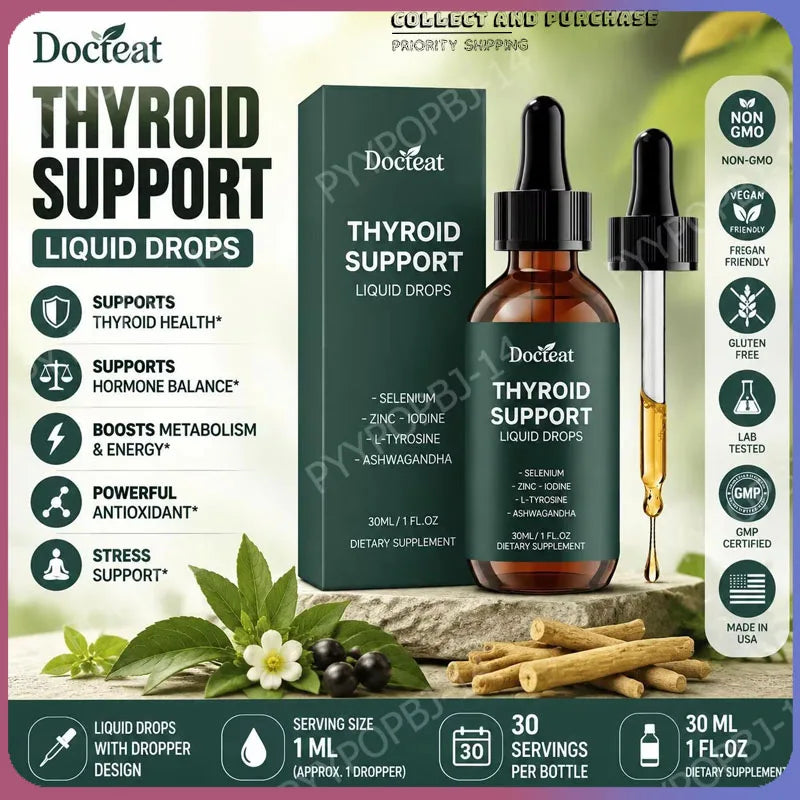 Docteat Thyroid Support Liquid Drops 30ml | Zinc Iodine Selenium Liquid Supplement Drops Qst