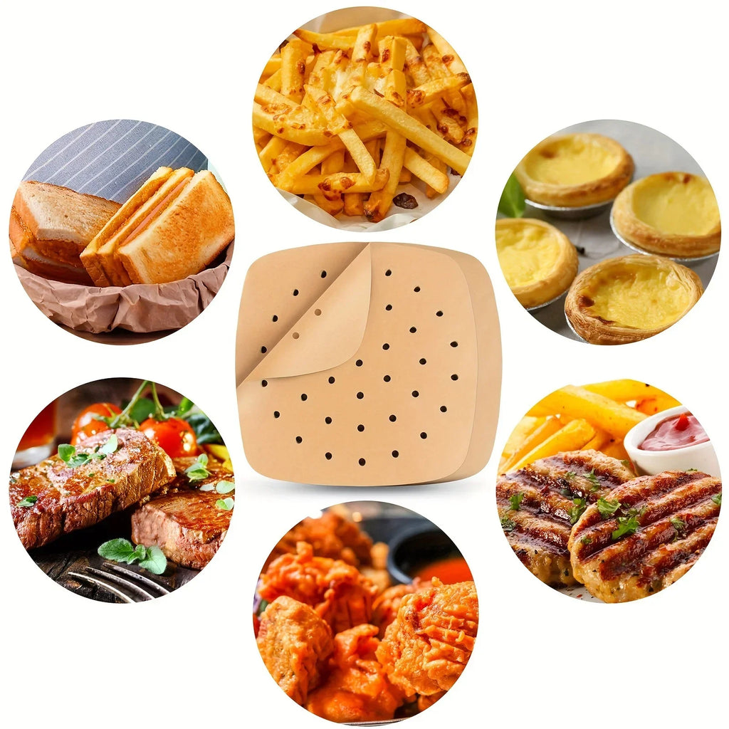 Square Disposable Air Fryer Parchment Liners – Perforated Sheets Air Fryer Liners Qme