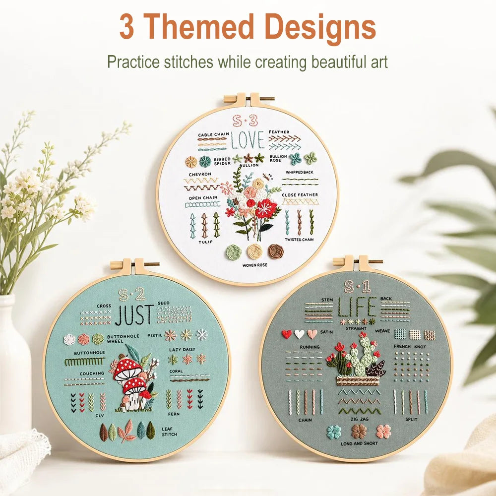 Beginner Embroidery Kit – Stamped Floral Patterns & Full Tool Set Embroidery Starter Kit Qst