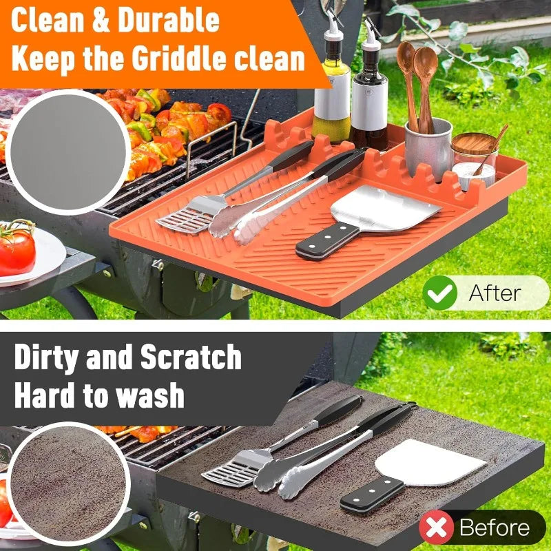 Silicone Grill Tool Holder Mat Side Shelf Drip Pad | BBQ Grill Accessory Mat Qme