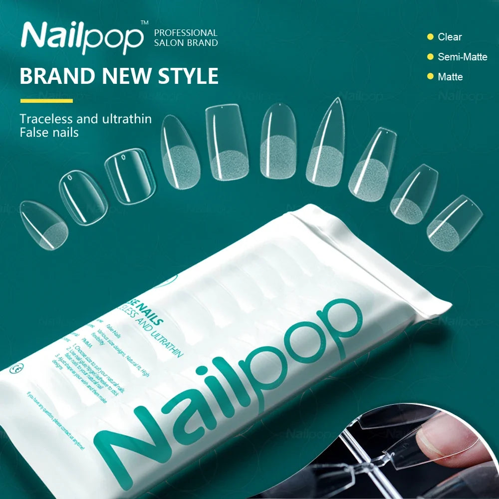 NAILPOP Press-On Coffin Nails – Clear Acrylic Fake Nail Tips Press-On Nails Qme