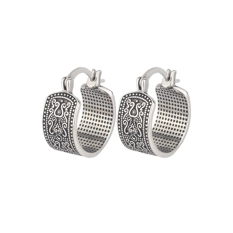 925 Sterling Silver Textured Flower Earrings – Gothic Vintage Sterling Silver Earrings Qme A