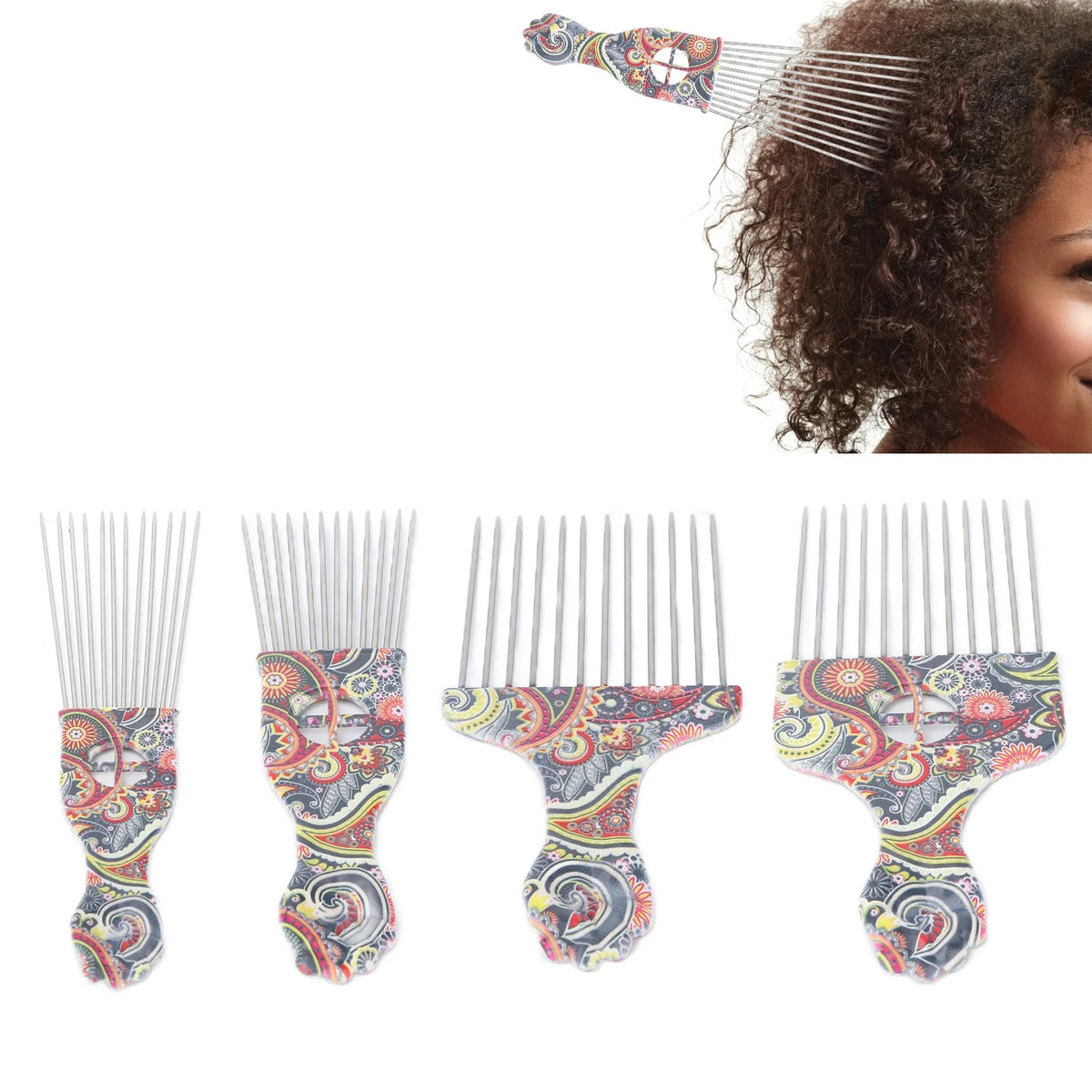 Afro Hair Pick Comb – Stainless Steel Detangler for Curly Hair Afro Hair Pick Comb Qme