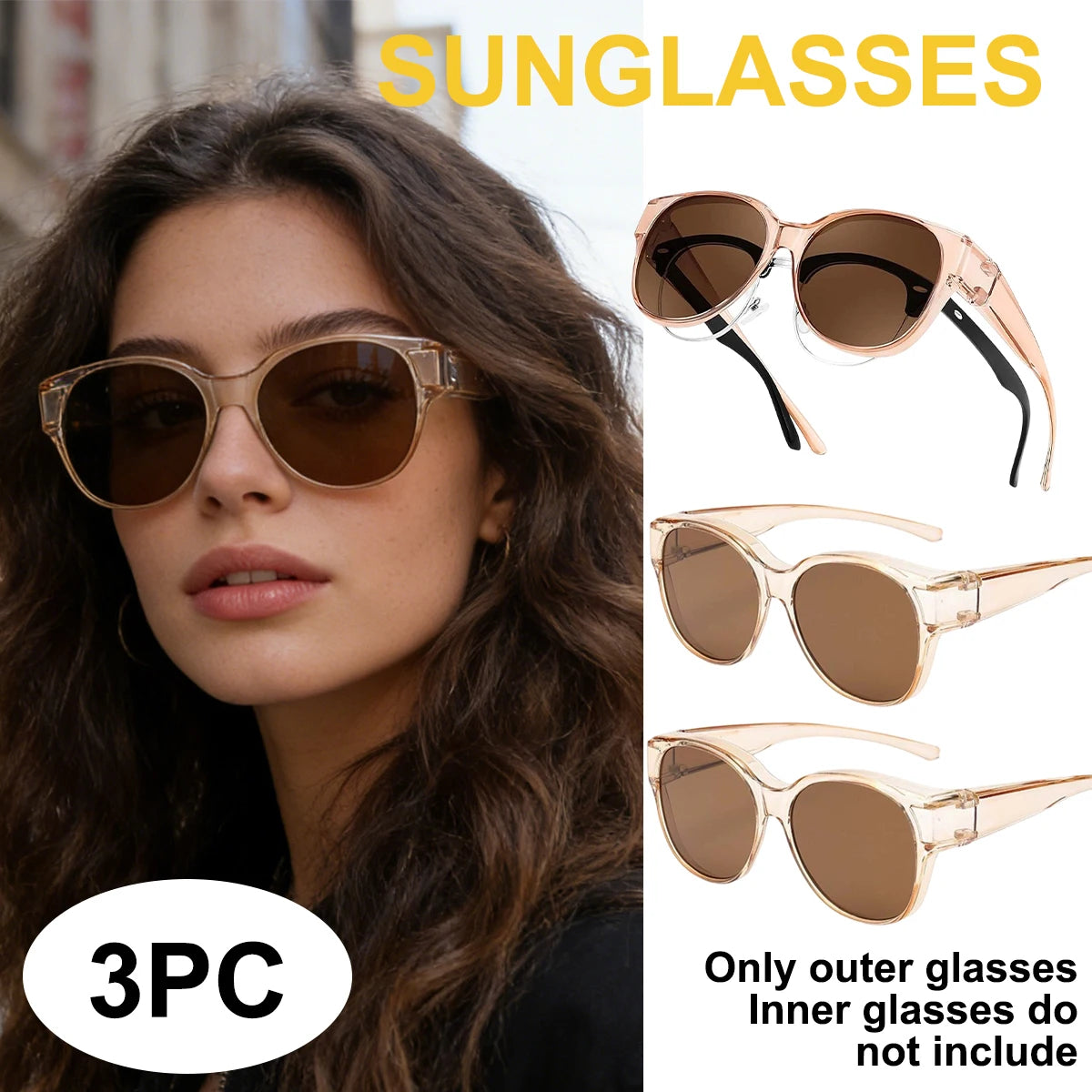 VOPHA Fit-Over Sunglasses UV400 Wrap-Around Unisex T03 Fit-Over Sunglasses Qst Tea