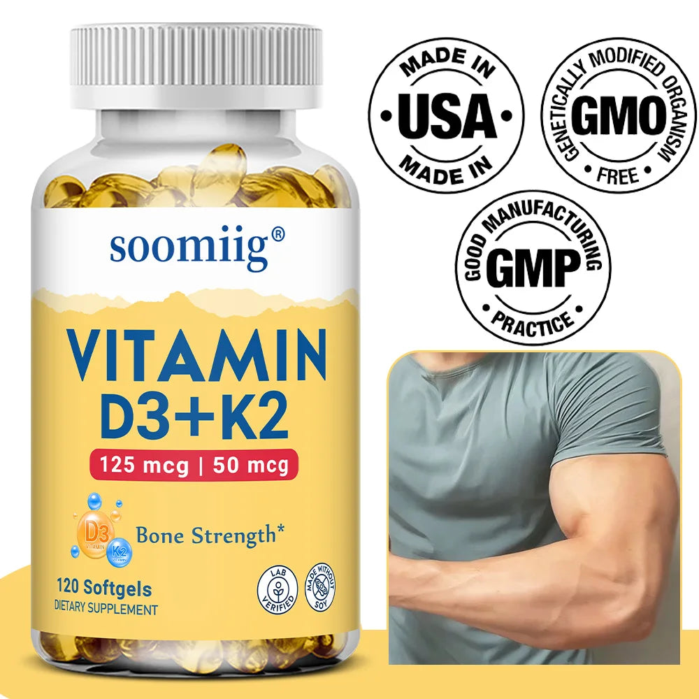 Vitamin D3+K2 5000IU Vegan Capsules | Bone & Immune Support Vitamin Supplement Qst