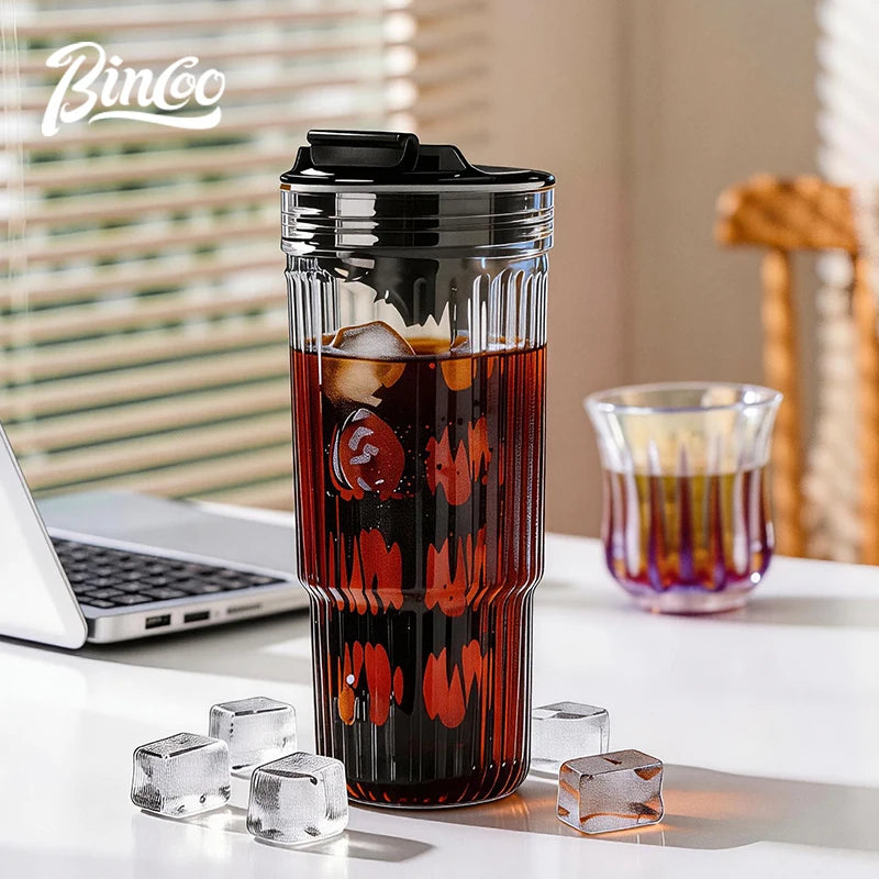 Bincoo Ribbed Glass Cold Brew Tumbler with Filter Cold Brew Tumbler Qst
