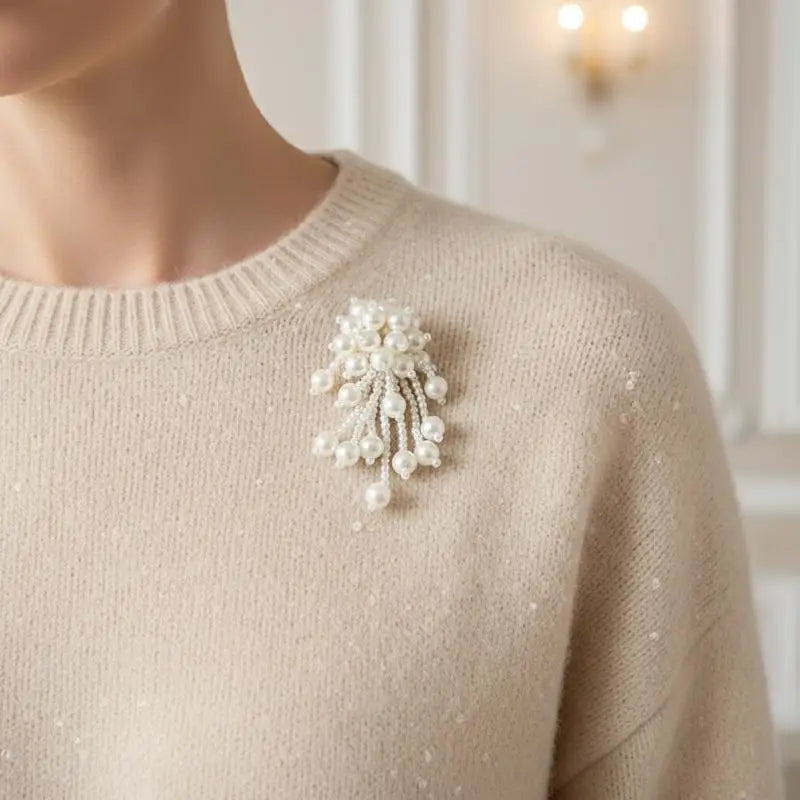 Beaded Tassel Flower Brooch Pin – French Elegance Style Brooch Pin Qme