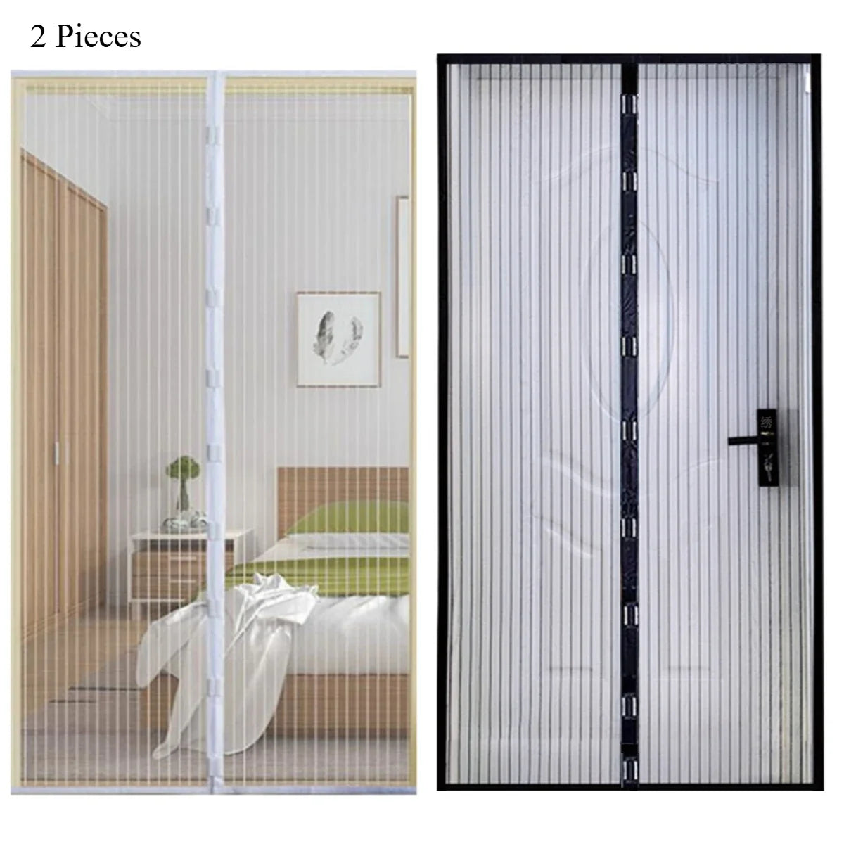 2-Piece Magnetic Self-Closing Screen Door Mesh Curtain Magnetic Screen Door Qme Black Wht LM100 210-2PCS