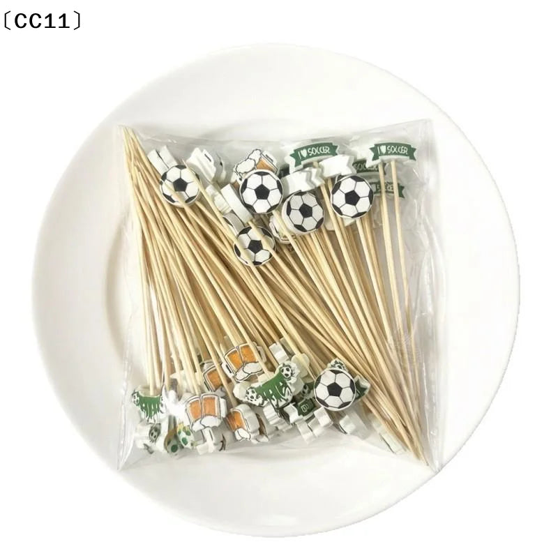 Soccer Bamboo Fruit Picks – Eco-Friendly Disposable Skewers Decorative Food Picks Qme