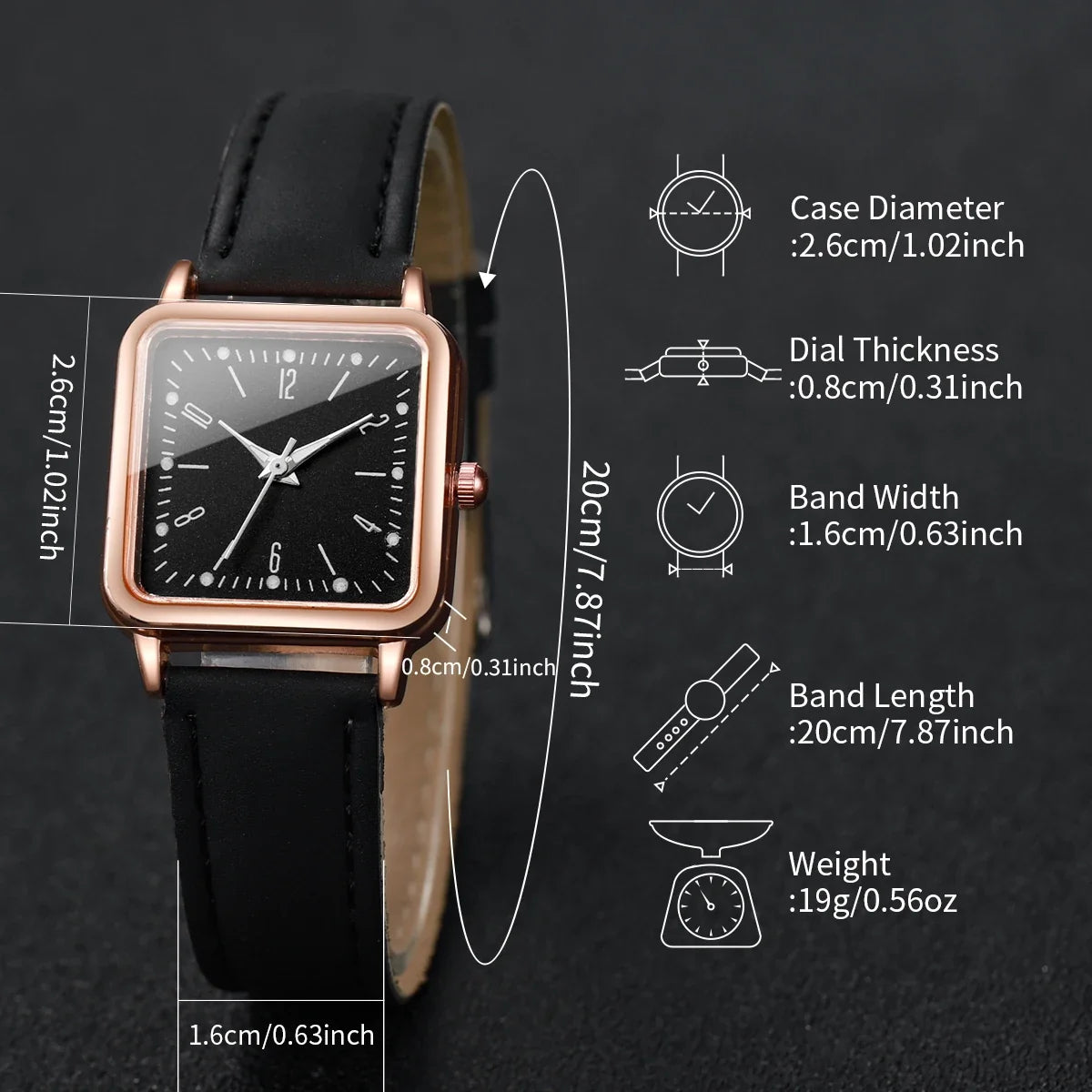 Women's Square Digital Watch Set 8PCS – Alloy Belt | Qme Digital Watch Set Qme