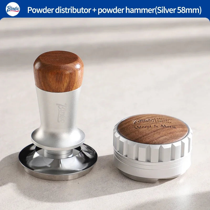 Bincoo 51/58mm Coffee Tamper & Distributor Kit – Stainless Steel Espresso Tamper Kit Qst 58mm Silver 2pcs