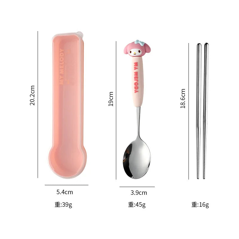 Hello Kitty Kuromi Spoon & Chopsticks Portable Cutlery Set Portable Cutlery Set Qme 4