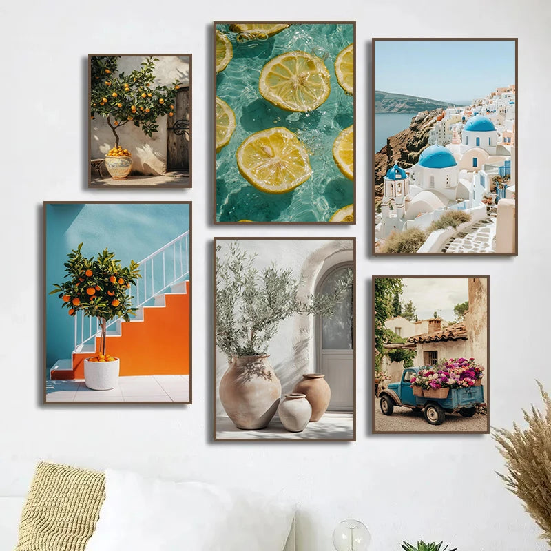 Mediterranean Landscape Canvas Wall Art – Lemon Olive Tree Poster Canvas Wall Art Qst
