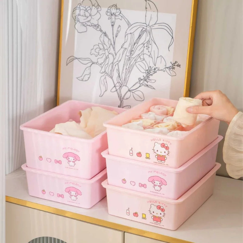 Hello Kitty Kuromi Underwear & Socks Storage Box with Lid Clothing Storage Box Qme