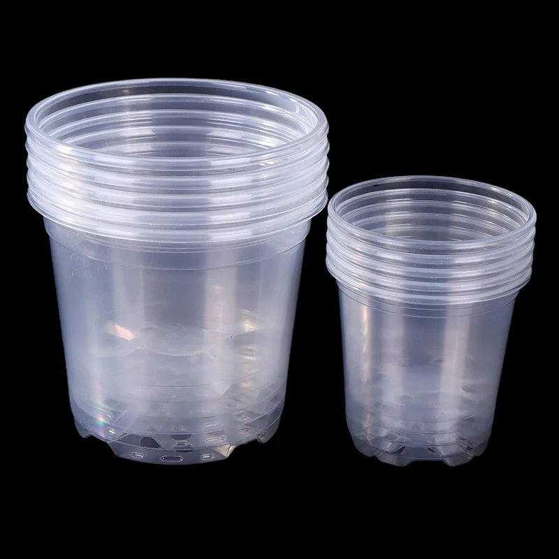 Transparent Plastic Flowerpots with Drainage Holes | 6 Sizes Clear Plastic Planter Qme