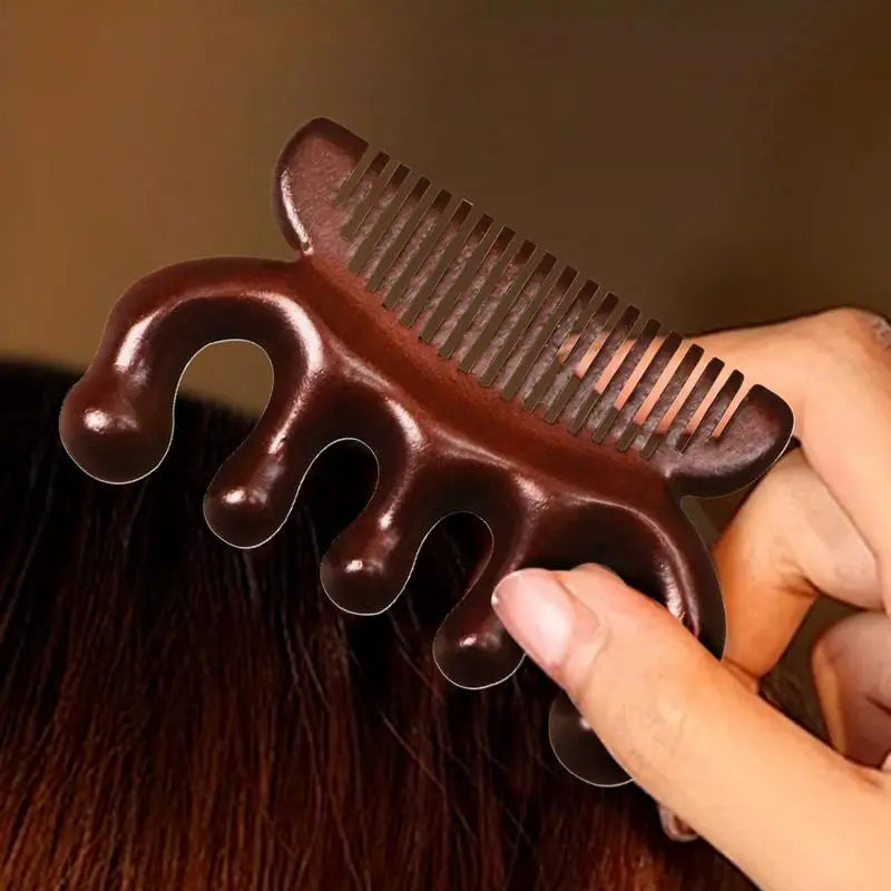 Sandalwood Head Massager Comb – 5-Tooth Scalp Scraper Scalp Massager Comb Qme