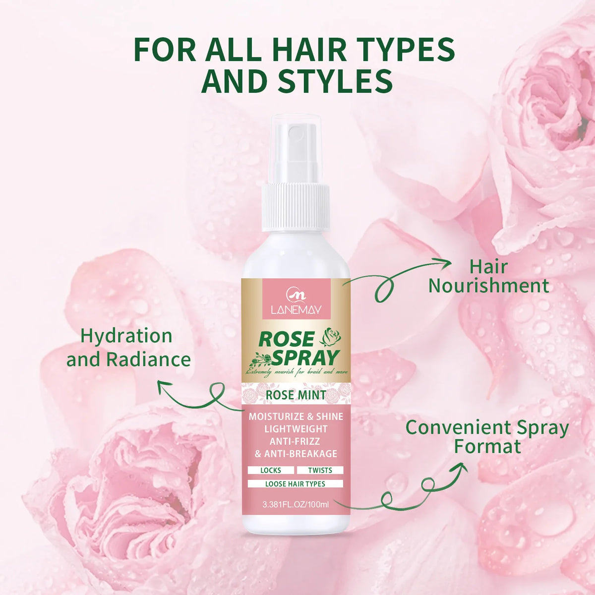 Rose & Mint Leave-In Hair Spray – Anti-Frizz Hydrating Mist Leave-In Hair Spray Qst