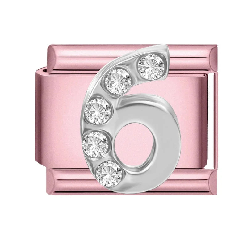 Zircon Number Italian Charm Links 0-9 | Stainless Steel DIY Italian Charm Links Qme Style 17