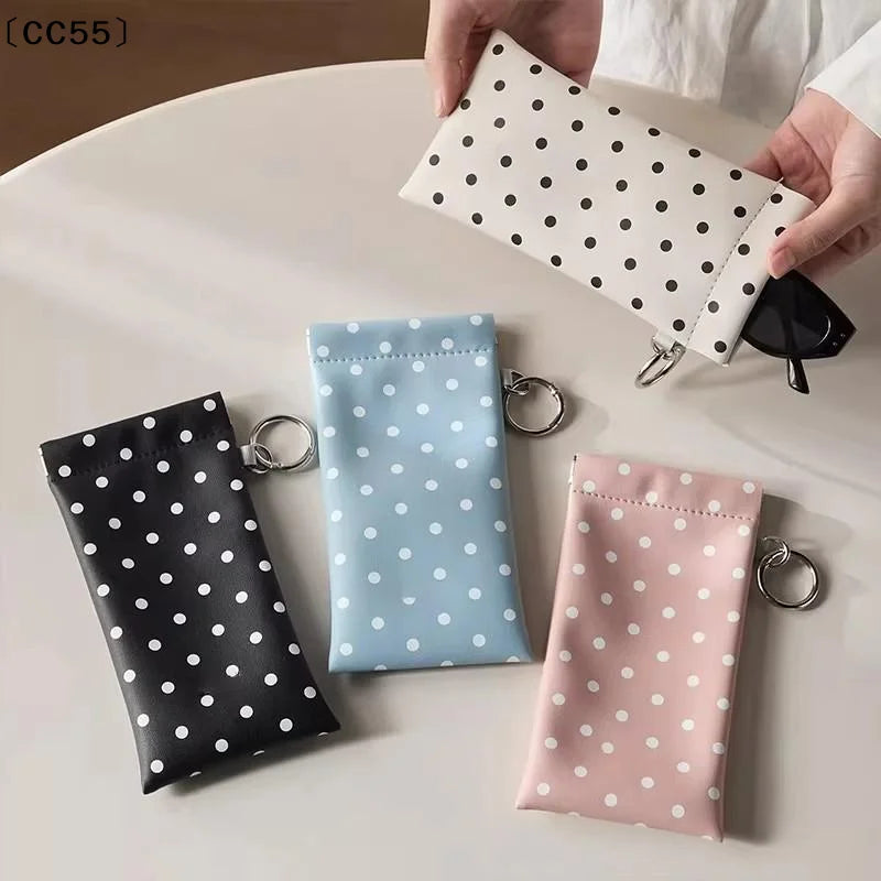 Polka Dot Eyeglass Pouch with Keychain – Soft PU Glasses Case Eyeglass Case Qst