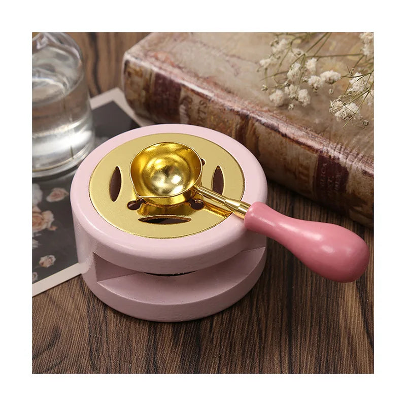 Retro Solid Wood Sealing Wax Burner Melting Pot & Spoon Wax Seal Burner Set Qme