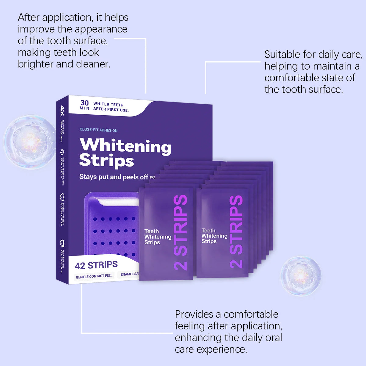 Purple Teeth Brightening Strips – Color Correcting Gel Patch Teeth Brightening Strips Qst