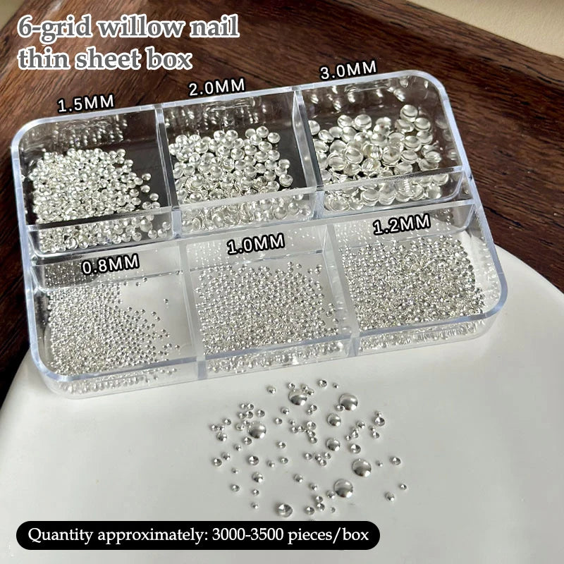 Gold Silver Half Round Rivet Nail Charms – 6-Grid Metal Beads Nail Art Charms Qst Silver