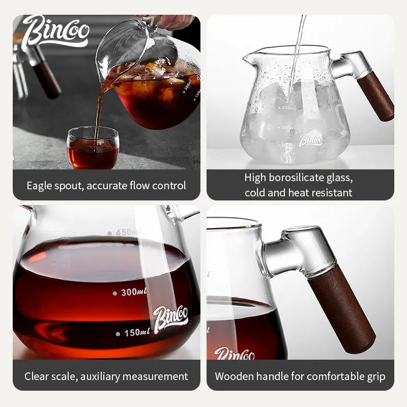 Bincoo 450ml/600ml Graduated Glass Coffee Sharing Pot | Pour Over Glass Coffee Server Qst