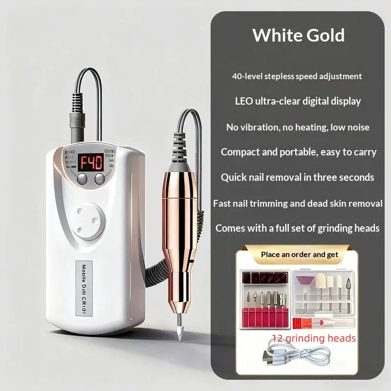 Electric Nail Drill Kit – 12 Heads, 40000 RPM | Rechargeable Electric Nail Drill Qme A2
