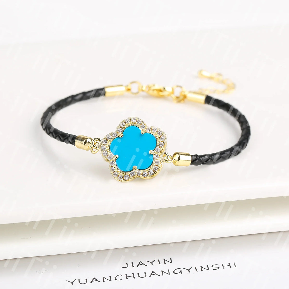 Zirconia Flower Leather Braided Bracelet for Women | 39 Colors