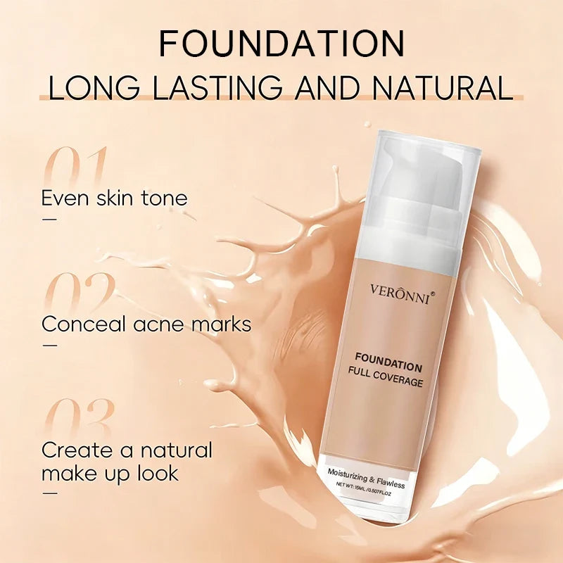 VERONNI Full Coverage Foundation & Hydrating Primer with Brush Foundation & Primer Kit Qme