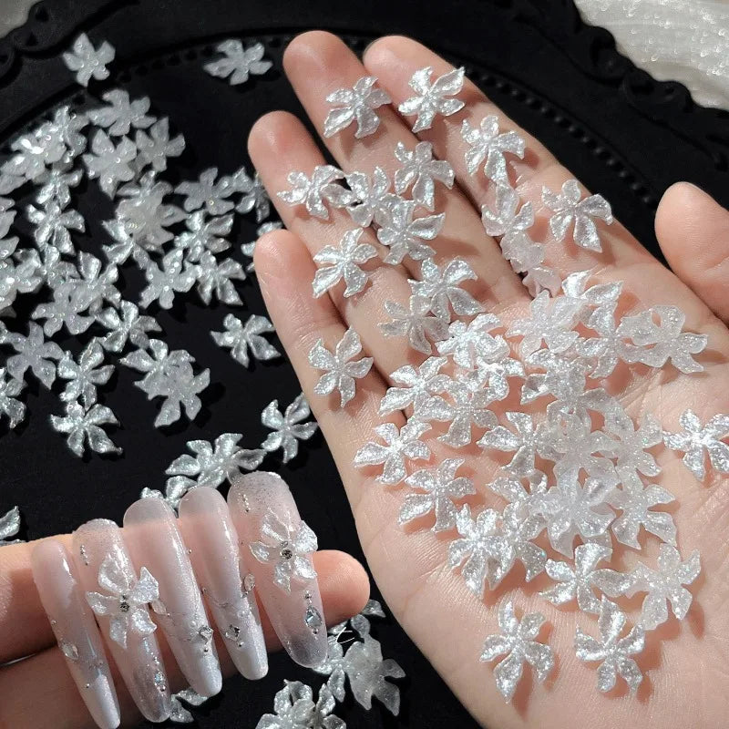 3D Resin Flower Nail Charms – White 5 Petal Flat Back | Qme Nail Art Charms Qme