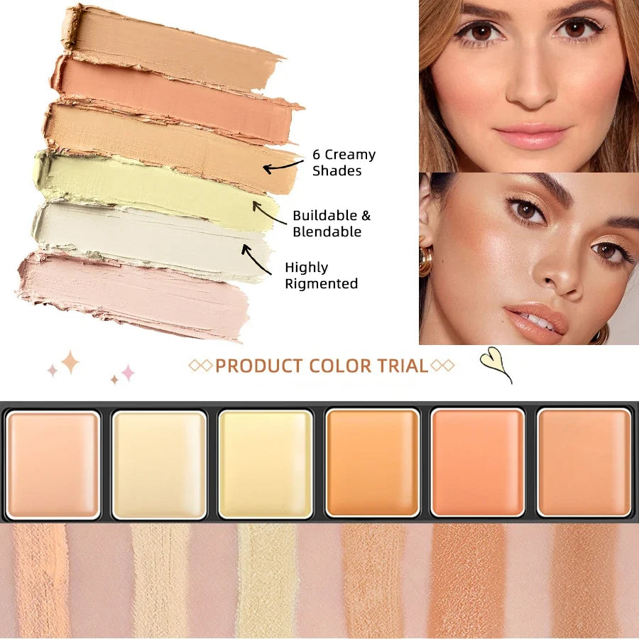 6-Color Concealer Blush Highlight Contour Cream Palette Cream Makeup Palette Qme