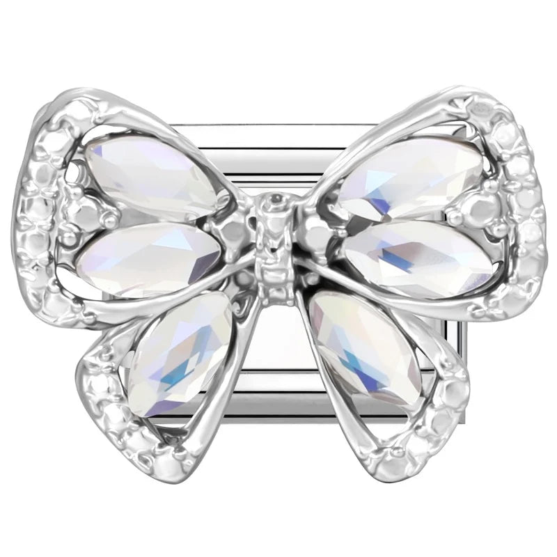 Zircon Bowknot Flower Italian Charm Links | Stainless Steel DIY Italian Charm Links Qme Style 13