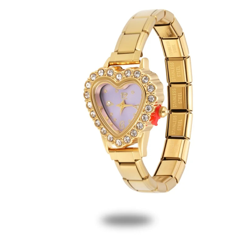 Heart Shape CZ Watch Bracelet | Stainless Steel Arabic Numerals