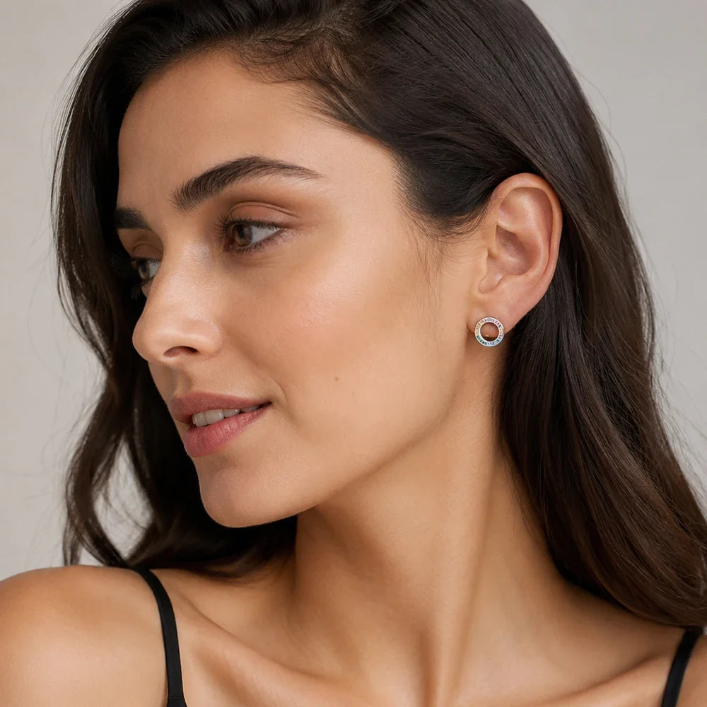 Colorful Round Circle Stud Earrings | Bohemian 925 Sterling Silver Stud Earrings Qme