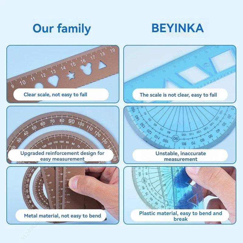 4-in-1 Aluminum Alloy Multifunctional Drawing Ruler Set Drawing Ruler Set Qme