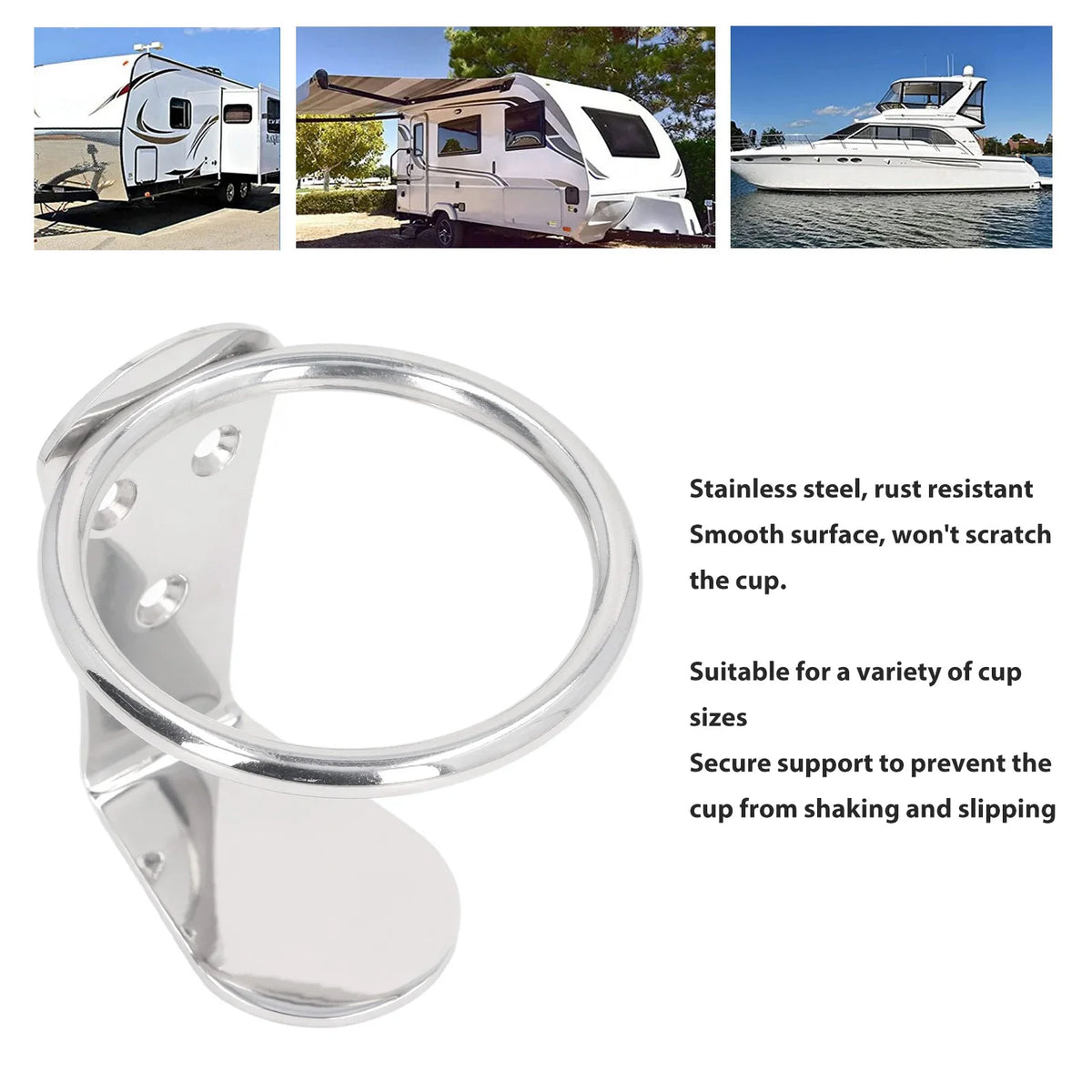 Stainless Steel Wall Mount Drink Holder – Boat, RV & Yacht Wall Mount Cup Holder Qme